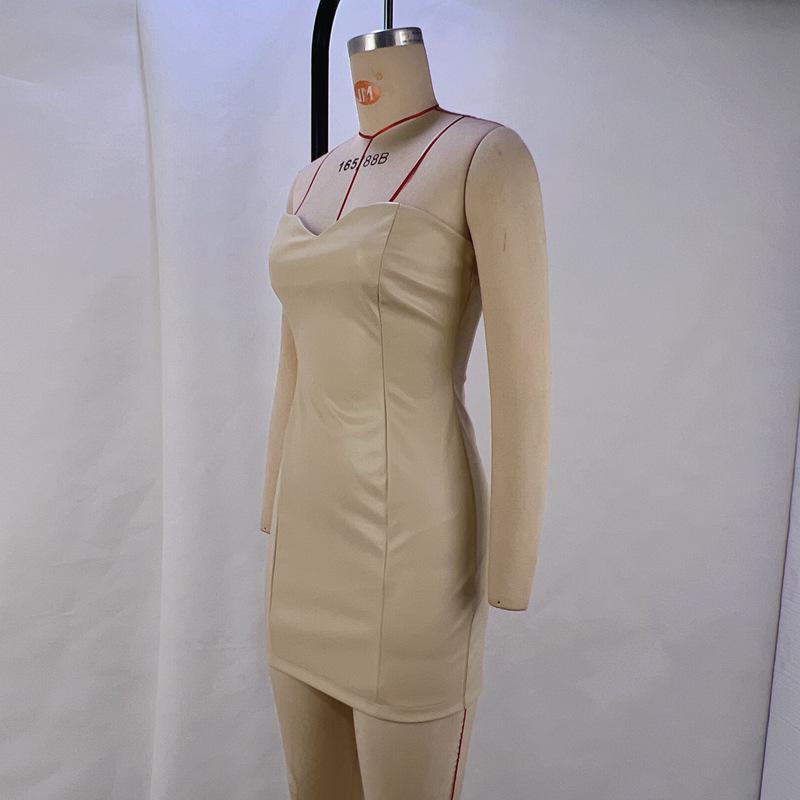 2024 European & American Style Women's Solid Color Sexy Tube Top Slim Waist Dress - Nightclub Outfit