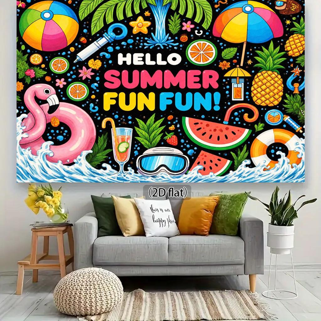 2D 1 Piece of Summer-themed Polyester Background Fabric Showcasing a Variety of Summer Elements