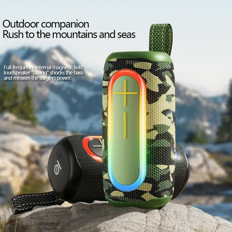 Alto-falante Bluetooth com efeito de luz RGB colorido portátil para áreas externas com cordão e sistema de som com subwoofer