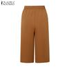 ZANZEA Women Casual Elastic Waist Loose Summer Capri Pants