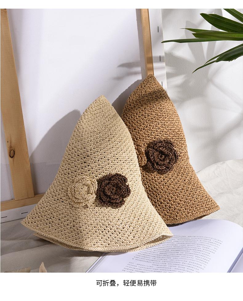 2024 Summer New Solid Floppy Straw Hats for Women Flower Accessories Ladies Summer Beach Sun Caps Panama Style Hat Bucket Hat