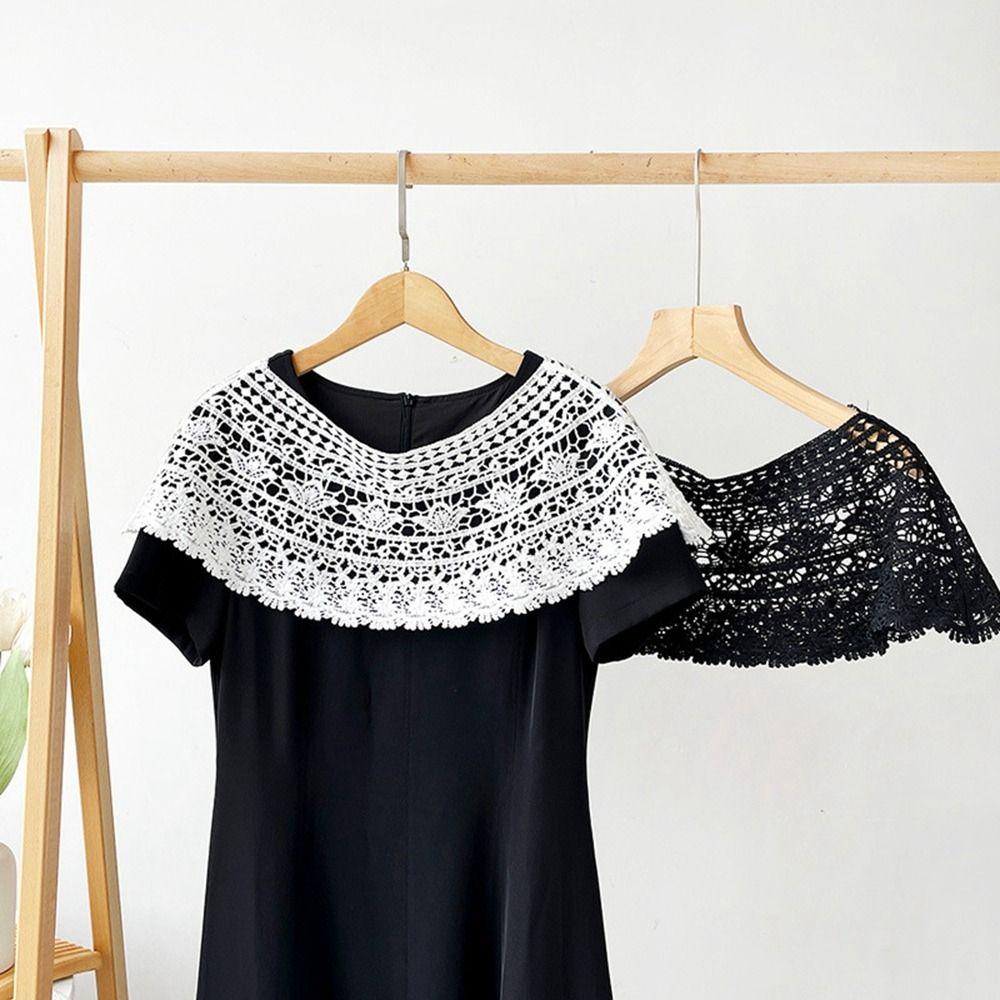 Cape Hollow Out Crochet Shawl White Knitted Scarves Retro Blouse Shoulders Fake Collar  Spring