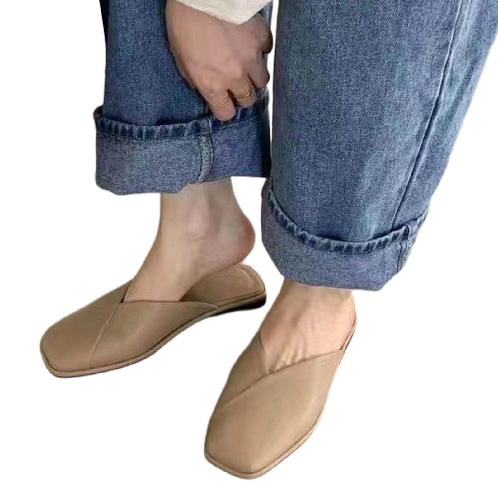 Women s Flat Slip On Mules Soft Upper Faux Leather Closed Toe Casual Indoor Outdoor Footwear 43