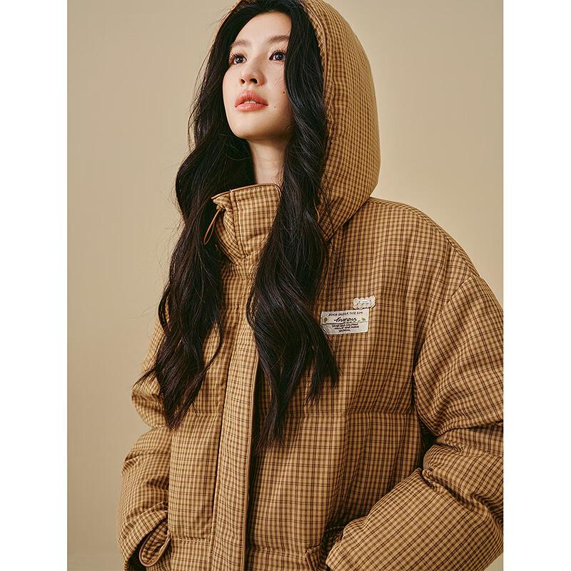 

Женский пуховик Inman с капюшоном, в клетку, с цветочной вышивкой M