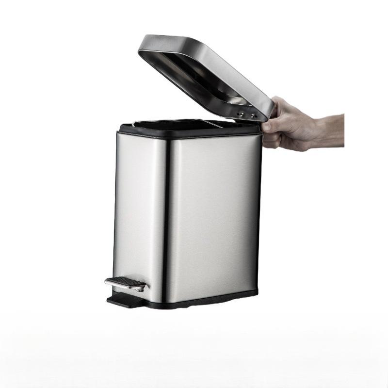 Slim 5L Stainless Steel Pedal Trash Can - Rectangular Waste Bin with Lid for Bathroom Gaps  Narrow Spaces