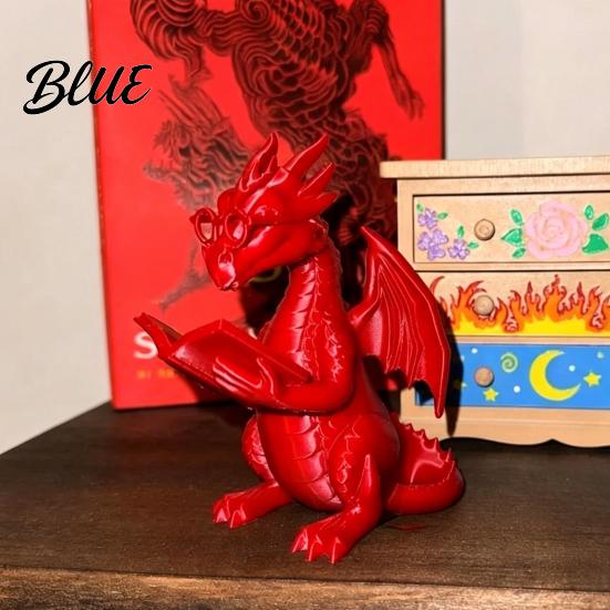 Dragon Sculpture Decoration Reading Figurine with Glasses Statue 3D Printed Gift for Fans Bookshelf Decor Whimsical Desktop Ornament Book
