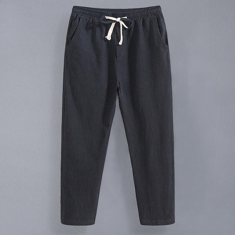 Men's Summer Cotton-Linen Cropped Pants - Loose Straight-Fit, Lightweight Casual Trousers