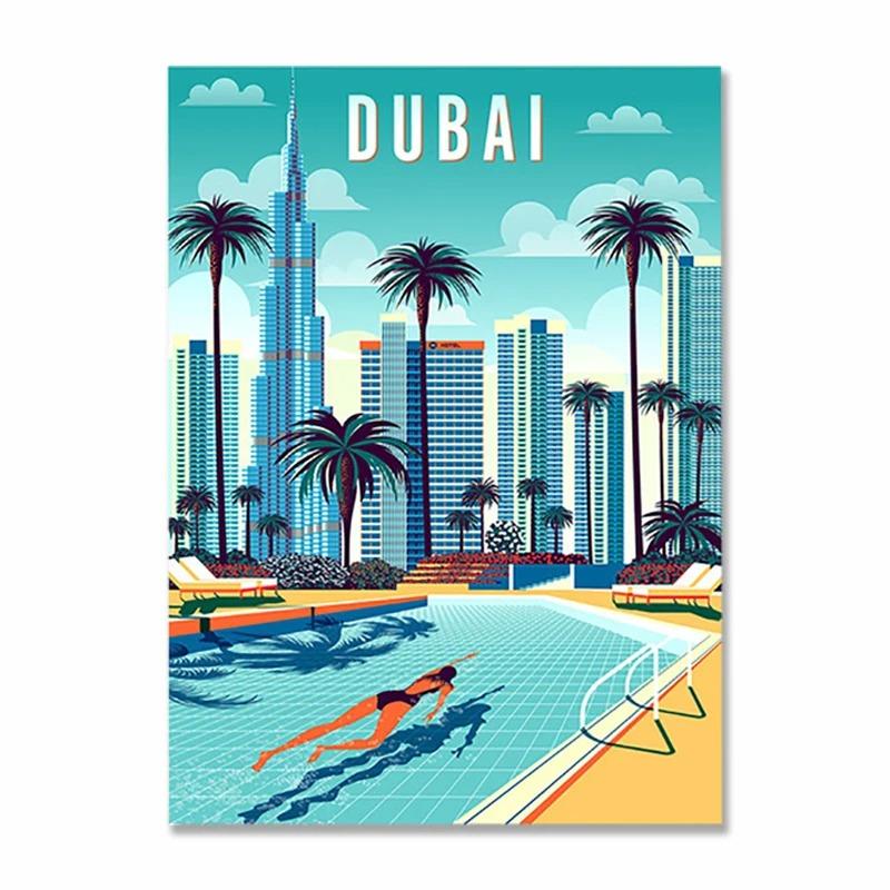 Nordic Vintage Metal Tin Signs Travel Cities Posters Turkey Dubai Tanzania Landscape Retro Plate Home Wall Decor Room Decoration