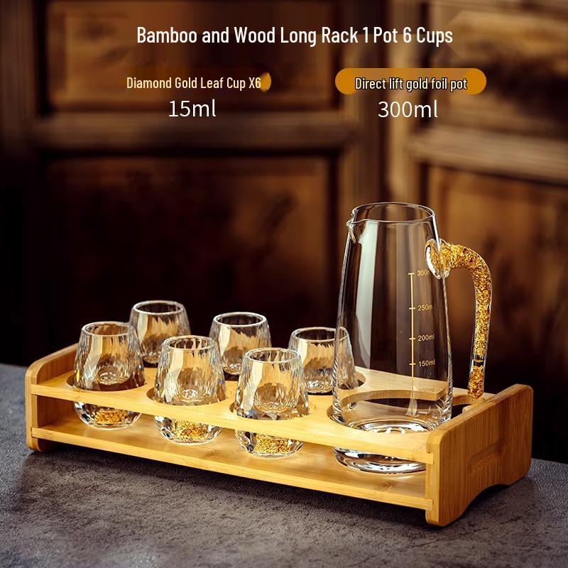 Gold Leaf Facet Wine Glass Set: High-Grade Crystal Decanter & Holder for Home or Gift Use
