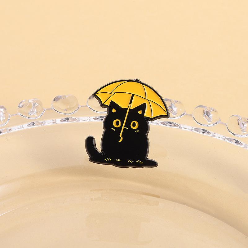 Funny Black Cat With Umbrella Enamel Pins Duck With Rain Boots Metal Brooches Lapel Badge Jewelry Gifts For Friends