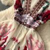 Summer Sweet Ethnic Style Retro Deep V-neck Wooden Ear Edge Sleeveless Printed Dress Women Cake Fairy Long Dress