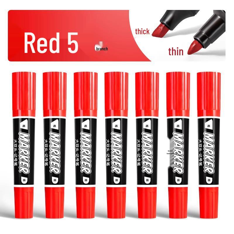 Large Double-Headed Oily Waterproof Marker - Black & Red Broad Tip, Non-Fading, Oil-Proof for Industrial Use