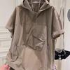 Herren Einfarbig Herren Streetwear Hoodie Reißverschluss Riemen Deko Pattentasche Detail Lockere Passform Kurze Ärmel Einfarbig