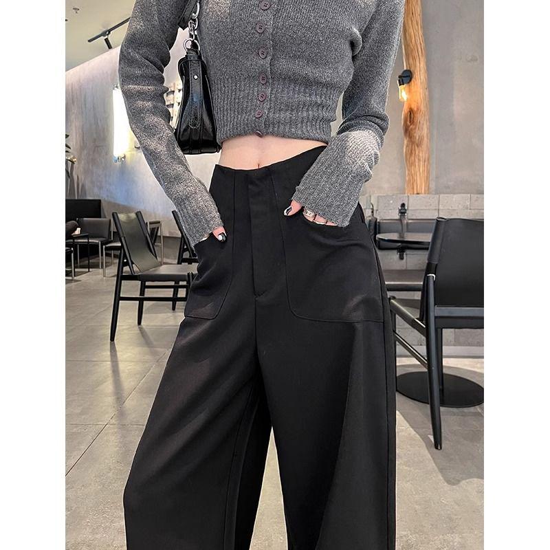 

Women s High-End Gray Wide-Leg Suit Pants - Spring/Autumn, High Waist, Casual Slimming, Floor-Length, Narrow Straight Leg 2XL (For 125-140 jin)