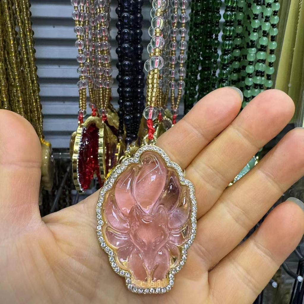 Obsidian Nine-Tailed Fox Pendant Necklace for Men and Women