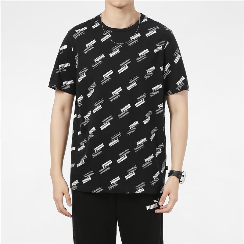 Puma All-Over Logo Print Crew Neck Breathable Short Sleeve T-Shirt Men Tops Black 846430-01