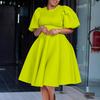 Summer O Neck Short Sleeve High Waisted Pleated Dress Elegant Dresses for Woman Mid Calf Luxury Female Birthday Party Dinner Vestidos