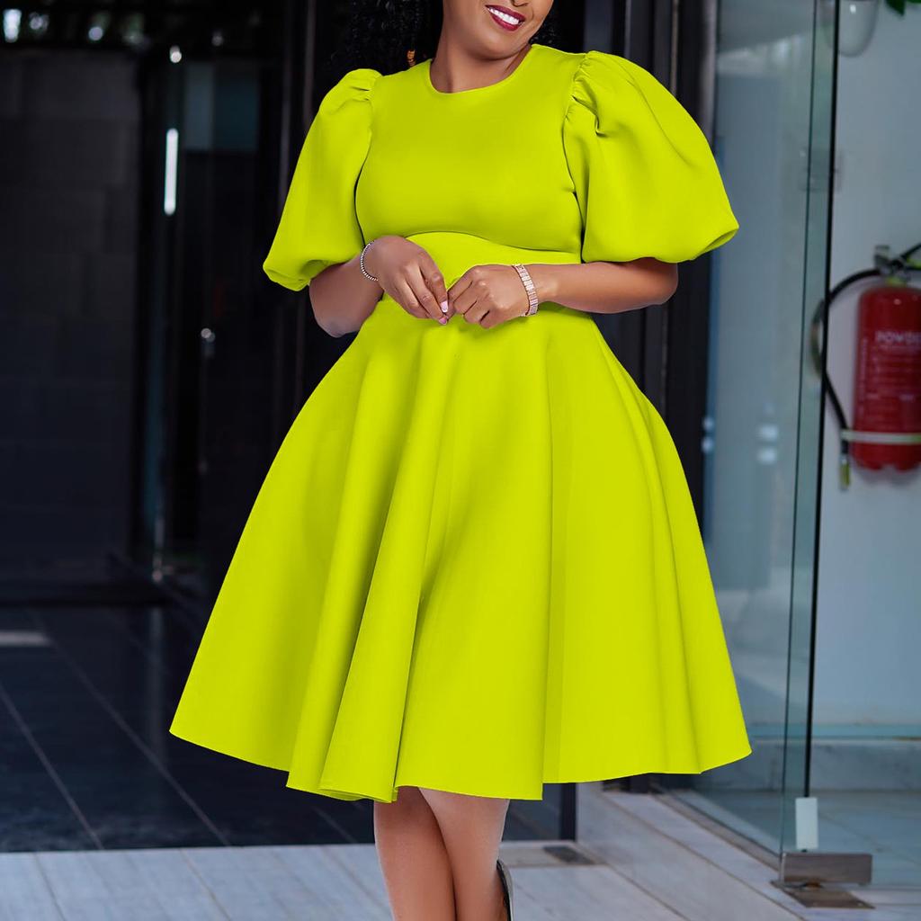 Summer O Neck Short Sleeve High Waisted Pleated Dress Elegant Dresses for Woman Mid Calf Luxury Female Birthday Party Dinner Vestidos