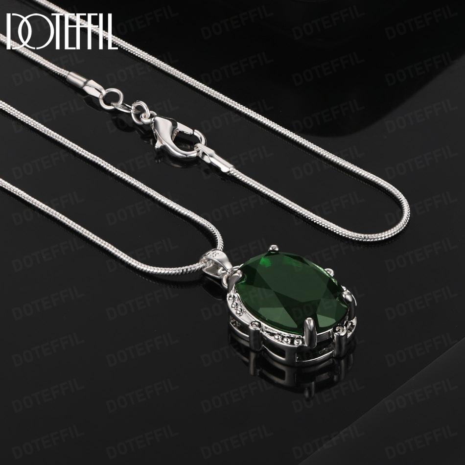 925 Sterling Silver AAA Zircon Oval Pendant Necklace Fashion Jewelry