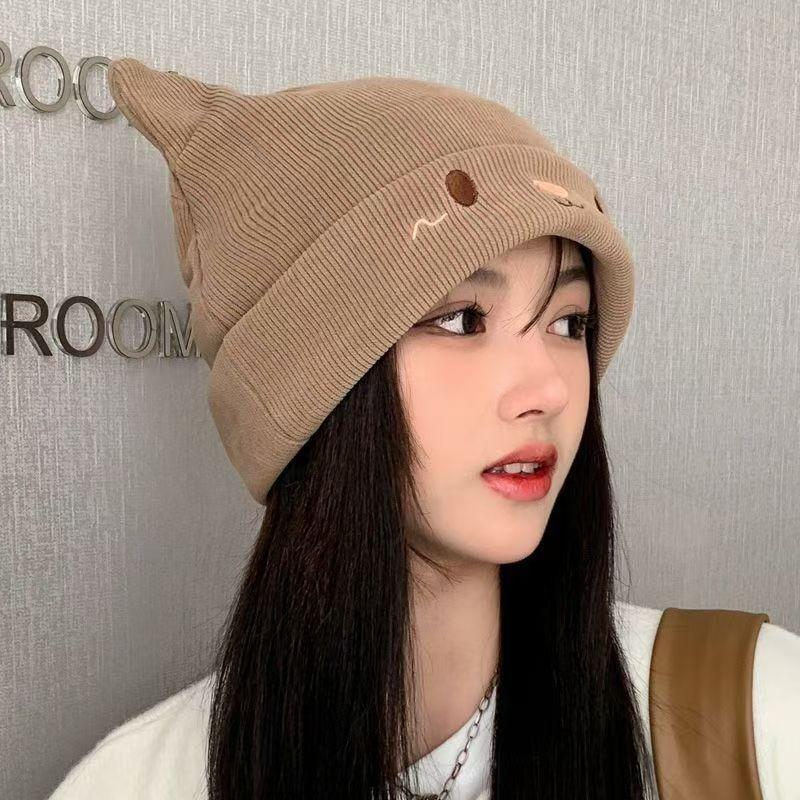 Autumn and winter bear ears plush hat women's thickened warm ear protection wool hat big head circumference versatile bag head knitted hat