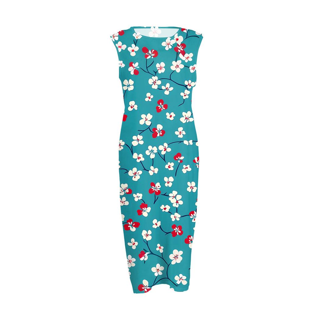 Women's Fashion Casual Sleeveless Round Neck Floral Elegant Temperament Dress