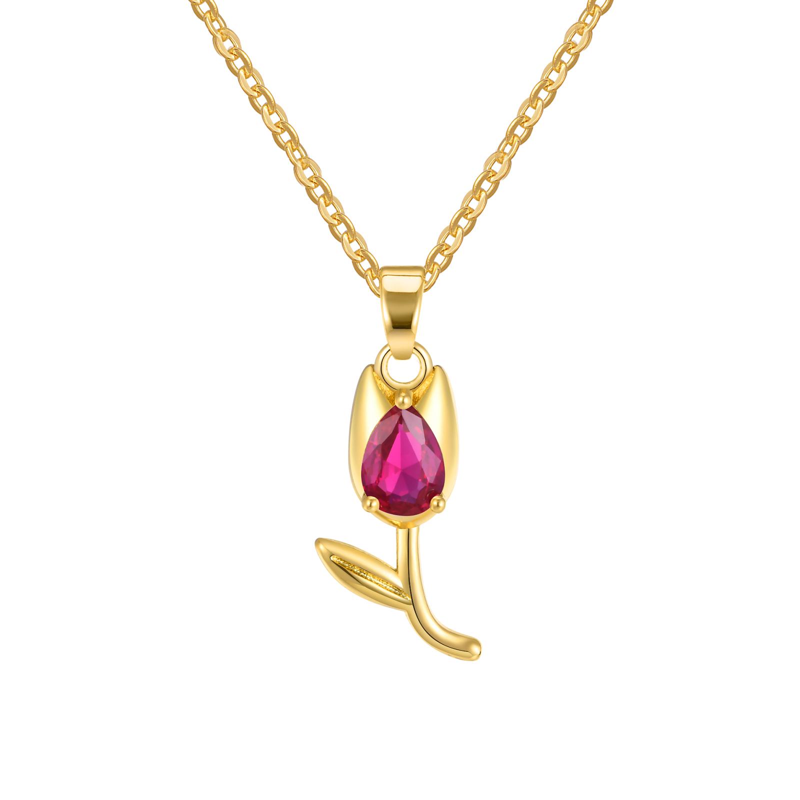 

Charms Crystal Tulip Flower Pendant Necklace, Minimalist Jewelry for Anniversary Girlfriend Women Female Gifts Chain 45cm