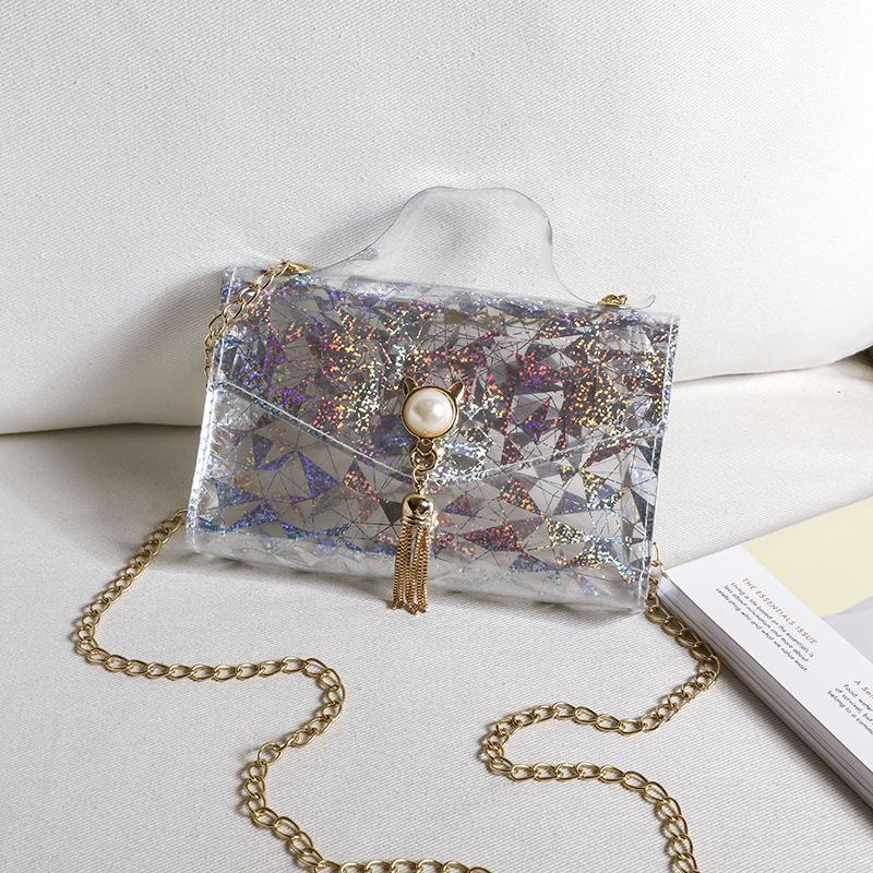 Mobile Phone Bag Women's Summer and Autumn Floral Cat Ear Tassel Contrasting Color Transparent Small Square Bag Single Shoulder Oblique Span Portable