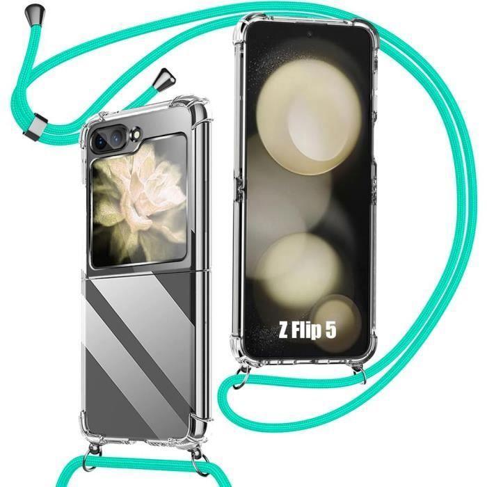 Coque de protection - BOOLING - Samsung Galaxy Z Flip 5 - Transparente - Souple - Cordon turquoise