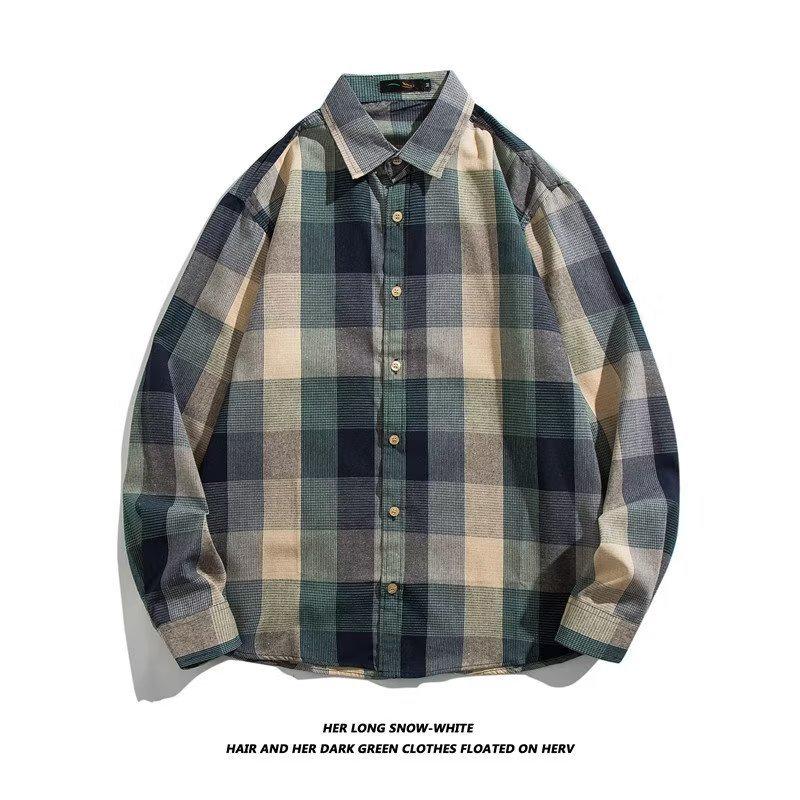 

Spring & Autumn Plaid Men s Retro Loose Long Sleeve Casual Jacket M