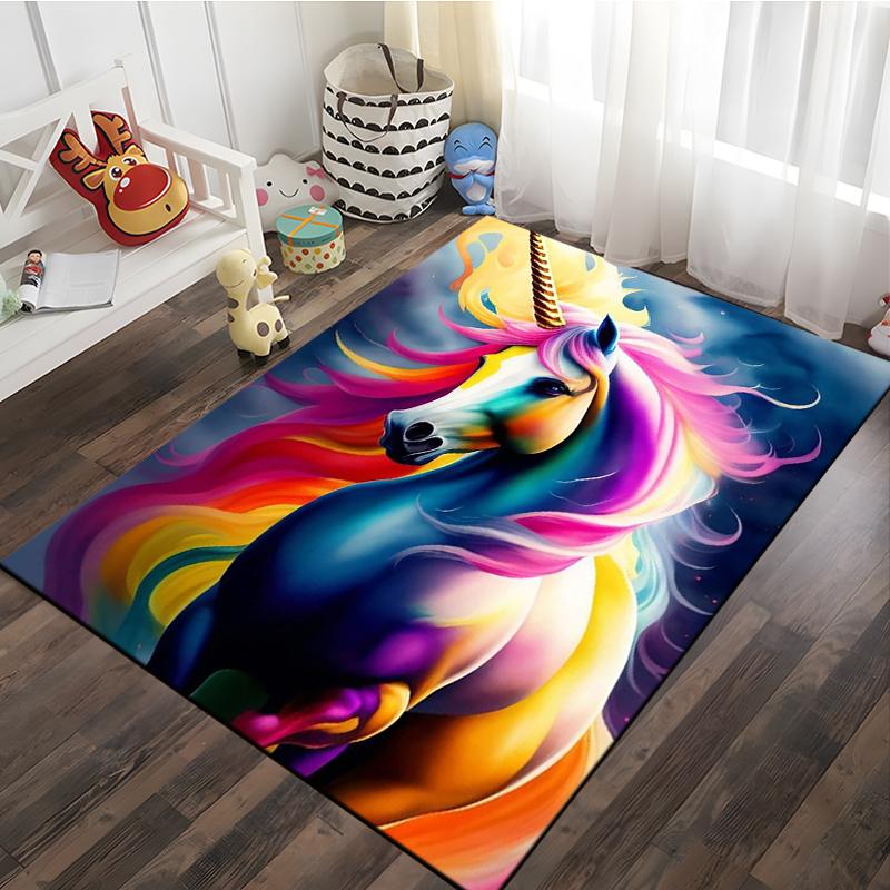 3D Cartoon Pattern Unicorn Rug Large Game Carpet Area for Living Room Kid Bedroom Sofa Kitchen Decorate Child Non-slip Floor Mat
