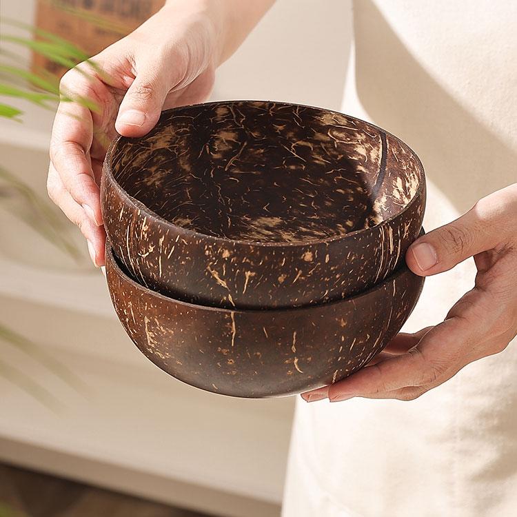 Natural Coconut Shell Bowl Polished Wood Bowl for Smoothie Yogurt Dessert Sugar Water Fruit Salad Oatmeal Milkshake
