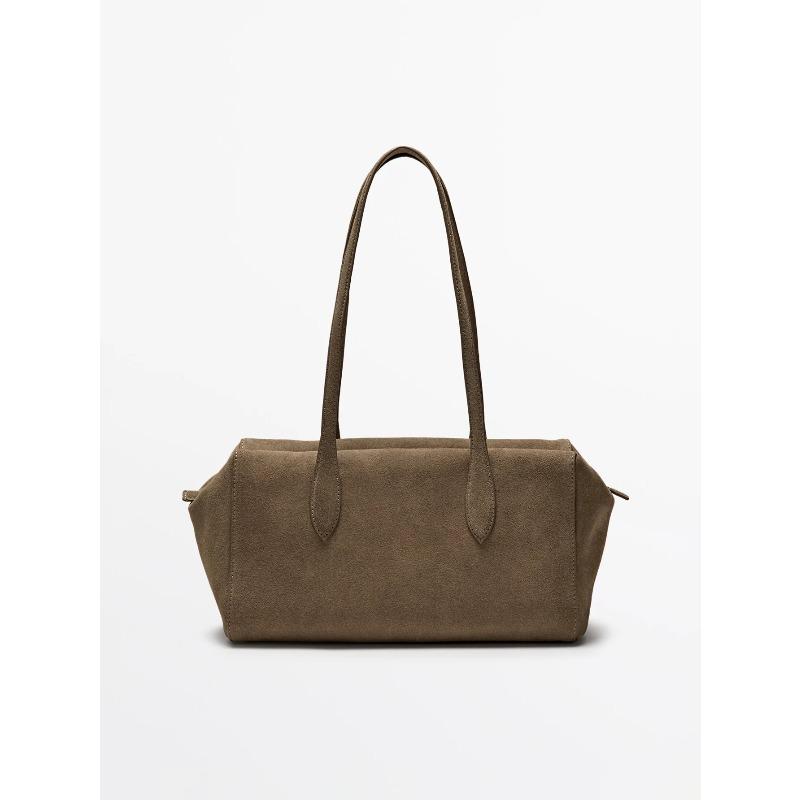 

Ladies suede handbag, casual solid color suede single-shoulder bag, large-capacity fashiable handbag, suitable for work and t L хакі
