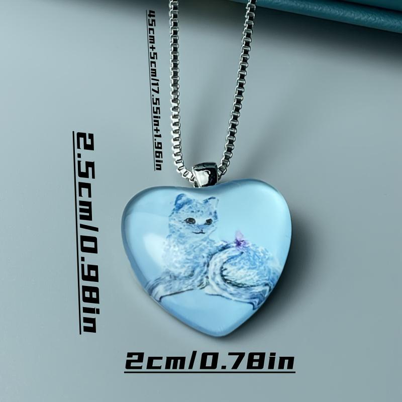 Cute Cat Pattern Heart-shaped Pendant Necklace, Cute Animal Jewelry, Birthday Party Graduation Gift Christmas Halloween Gift For Girls