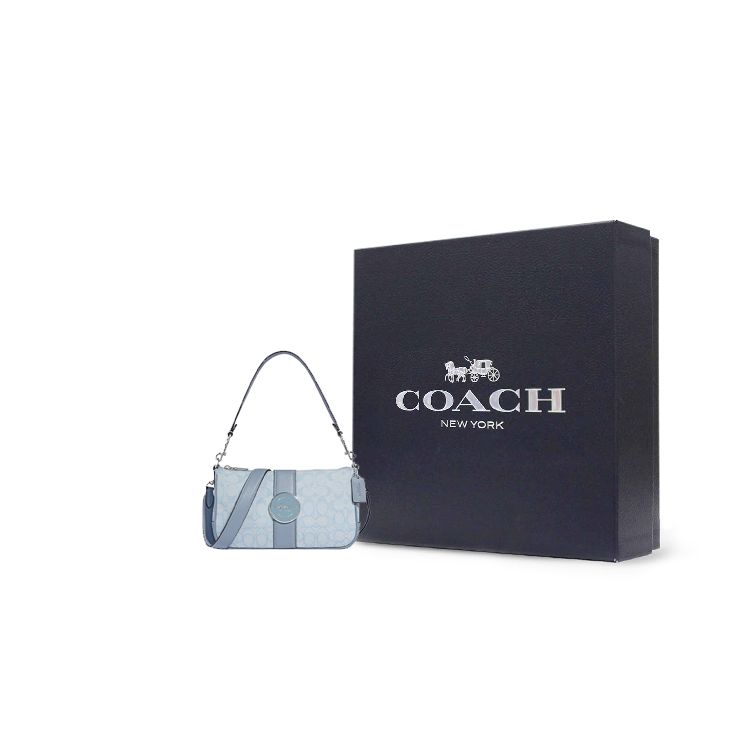 Coach Lonnie 25 Classic Monogram Print Fabric And Leather Shoulder Bag Women Shoulder Bag Blue C8306-SVS9X