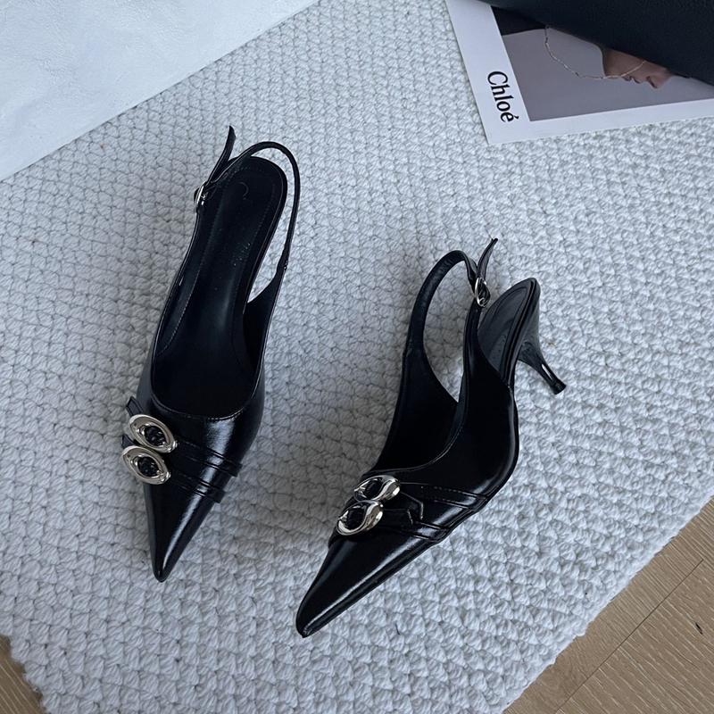 Fashion SUOJIALUN New Brand Women Sandal Fashion Buckle Pointed Toe Shallow Slip On Ladies Elegant Slingback Shoes Thin Low Heel Pumps