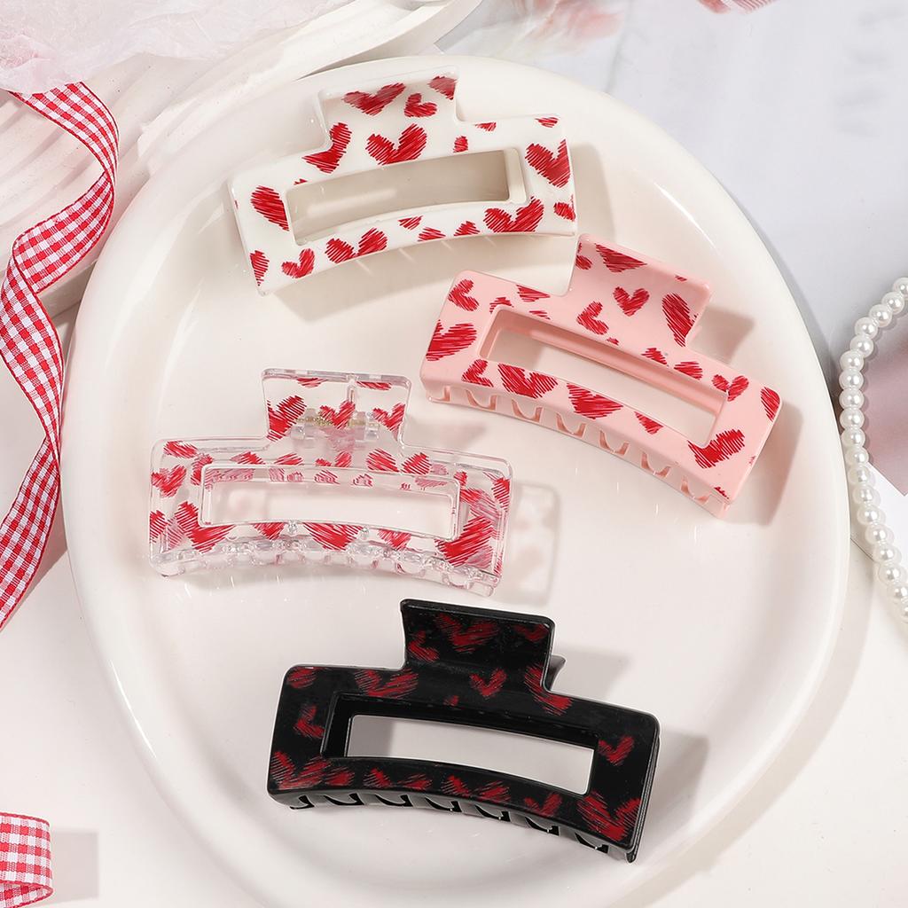 10 Pcs Pink Heart Print Hair Claw Clipsstrong Hold Hair Accessories For Cosplay Women Valentine'S Day Hair Pins Party Gifts