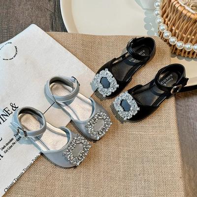 Children Half Sandals Elegant Summer New Girls Princess Shoes for Party Wedding Kids Chic Versatile Flat Shoes with Rhinestone