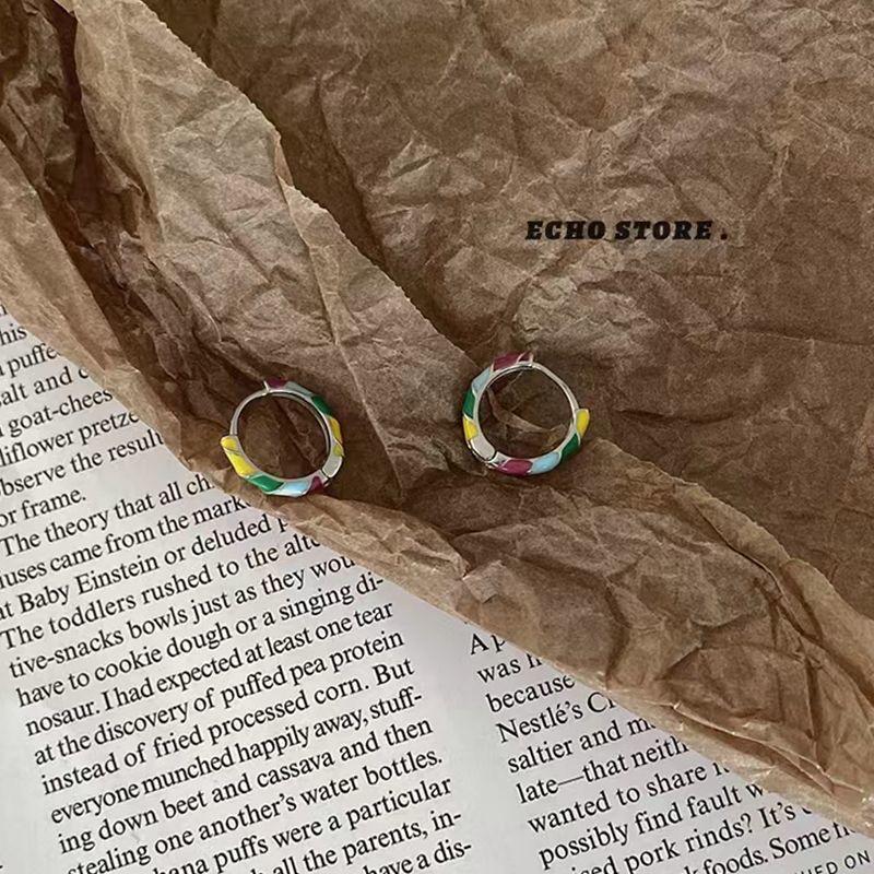 

ECHOSTORE Серьги-каффы из серебра 925 пробы с ретро цветной глазурью в виде круга - Серьги в корейском стиле