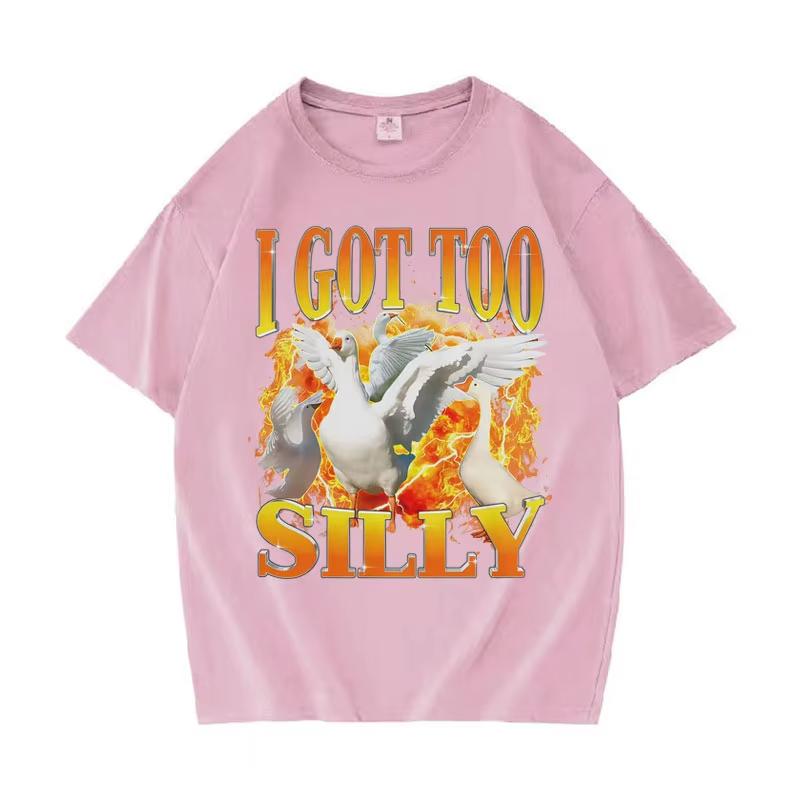 I Go Too Silly Funny Goose Emoji Hip Hop TShirt Graphic Harajuku Cozy Short Sleeve Casual Tee Shirt Comfort Clothing