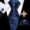 Pearl Brooch with Silk Tie for Men Vintage Floral Teal Necktie Hanky Cufflinks Gift Formal Set