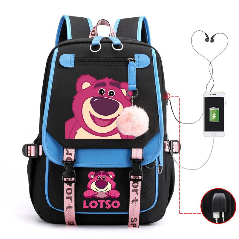Mengmeng Xiaoqing Strawberry Bear Printing College Style Campus Primary School Student School Bag Lightweight And Large Capacity