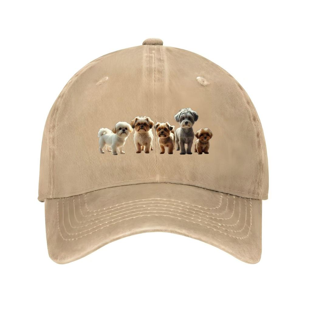 Uroczy Mały Piesek Grupa Nadruk Czapka Baseballowa Regulowana Oddychająca Kapelusz Przeciwsłoneczny dla Miłośników Psów Casualowa Czapka Outdoorowa