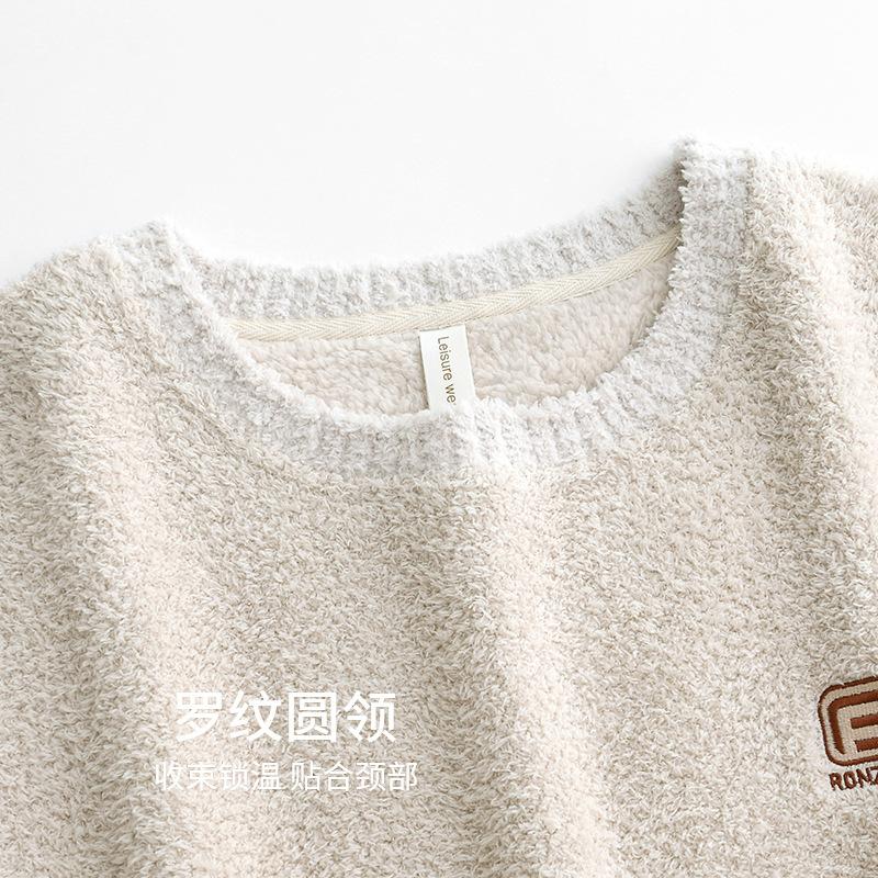 Half Fleece Pajamas Men'S Winter Coral Fleece Thickened Fleece Autumn And Winter Thermal Loungewear Set