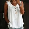 Women Tops Lapel Buttons Half Placket Sleeveless Pullover Tops Pure Color Loose Fit Breathable Casual Shirt Daily Wear