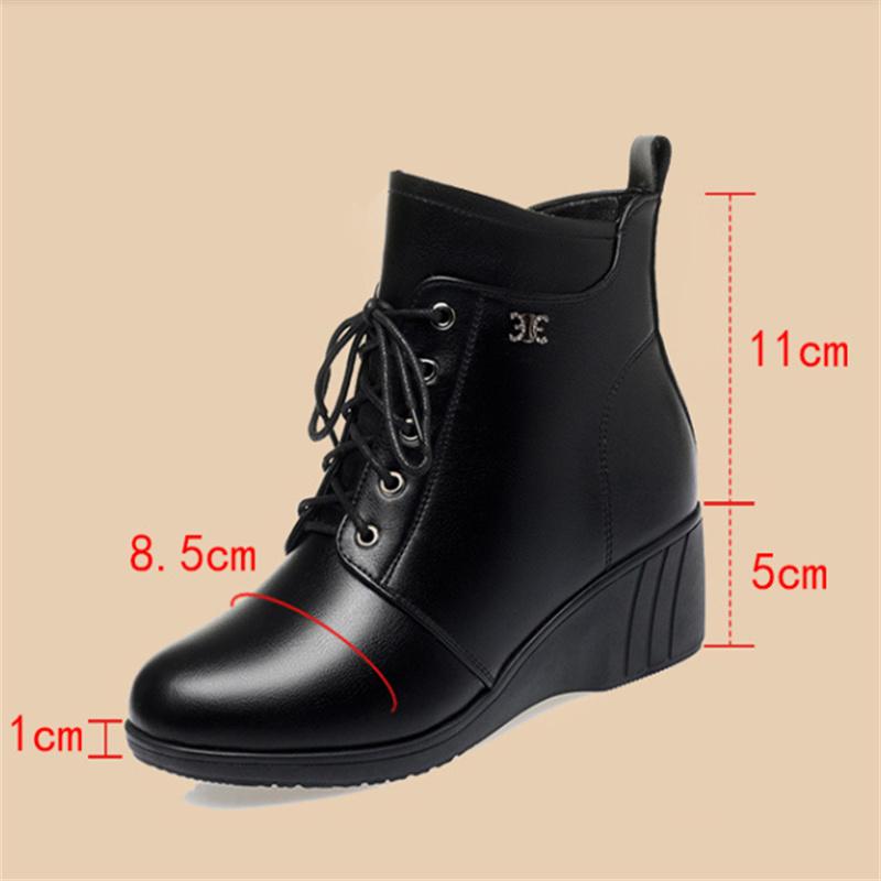 Fashion Mum Warm Leather Boots Women Winter Thick Bottom Wedges Cotton Shoes Casual Comfort Side Zip Walking Flats Botas Femininas