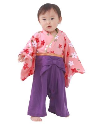 Hakama Romper Baby Romper Hakama Girl Sakura Salmon [KYOETSU] (90, 4. Pink)