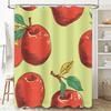 Vibrant Red Apple Print Shower Curtain For Bathroom Decoration Modern Design Home Decor With Green Leaves On Pastel Background S
