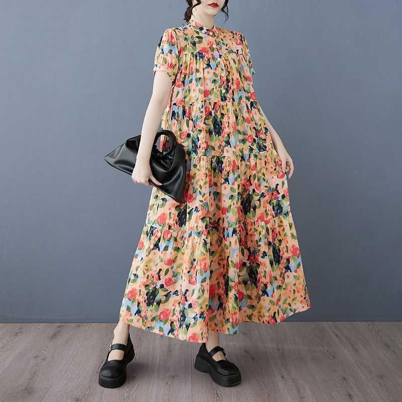 2025 Summer New Women Loose Large Size Fashion Printing Slim Long Big Swing Skirt