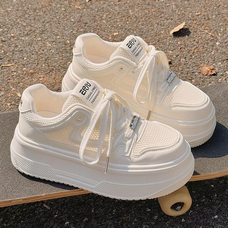 

Мода 2025Сетчатые Белые Туфли Женские Дышащие Мягкая Подошва Нескользящая Обувь для Скейтборда Летние Сто Толстая Подошва Увеличивающие Рост Кроссовки 35 бежевый