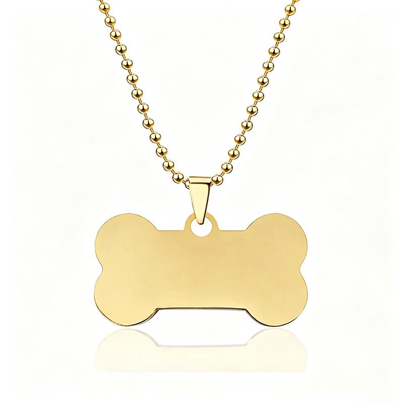 Personalized Stainless Steel Bone Pendant Necklace with Beaded Chain